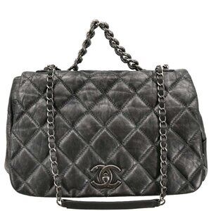 Chanel Gray Calfskin Pondichery Flap 2way Handbag 196138